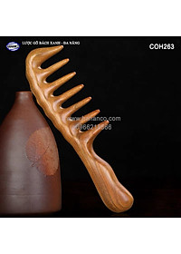 Lược gỗ thơm Bách Xanh răng thưa MÁT XA đa năng (COH263) Chải tóc xoăn, rối, xù -  Massage đầu giúp lưu thông máu đả thông kinh mạch, giảm nguy cơ đau đầu chóng mặt khi ngồi làm việc lâu - HAHANCO