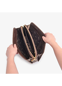 Ví Cầm Tay Clutch Da Nam Hàng Hiệu GENCE CK15 Da Bò Khóa Số Cao Cấp Màu Nâu