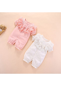 Body cộc tay cho bé gái sơ sinh, áo liền quần đùi dáng công chúa siêu xinh, ren viền cổ sang chảnh, chất mịn đẹp | MS10