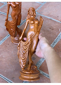 Tượng cô gái thiếu nữ tượng nghệ thuật trang trí bằng gỗ hương đá kt cao 30cm