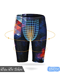 Quần bơi nam cao cấp, dáng lửng ngang gối, mẫu đa màu lập thể cá tính, thun bơi lạnh dày mát mịn co giãn cực tốt | BN050