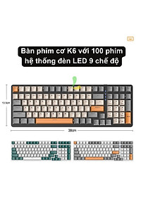 Bàn phím cơ ZIYOULANG K6 cao cấp - Phím cơ gaming 100 phím trục cơ kết nối bluetooth và USB, tuổi thọ 50 triệu lần bấm - Hàng nhập khẩu