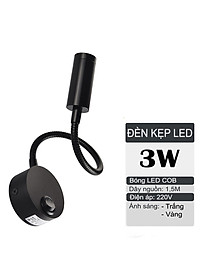 Đèn đọc sách đầu giường, Loại gắn tường, Ánh sáng chiếu rọi điểm 3W, Nguồn 220V