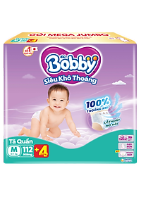 [TẶNG KÈM 4 MIẾNG] Tã quần Bobby Siêu Khô Thoáng - 100% Thoáng Khí Mega Jumbo M112+4