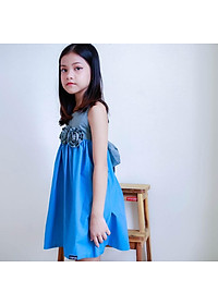 Váy đầm bé gái xanh ba bông hoa KIKA- Từ 11kg-45kg - K143