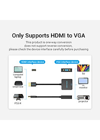 Cáp chuyển HDMI to VGA Vention hỗ trợ nguồn + audio , full HD 1080P - Hàng chính hãng