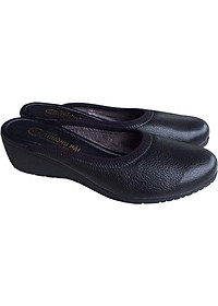 Dép bít mũi nữ Trường Hải đế xuồng cao 4cm da bò thật mềm mại BM177