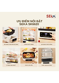 (HOT NEW) Nồi Lẩu Hấp 4 Tầng 24L SEKA SK6620 - 1500W Đa Năng 4 in 1 Hấp, Lẩu, Khử Trùng, Tiệt Trùng - Hàng Chính Hãng Bảo Hành 2 Năm
