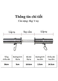 Đòn Tạ Tay Inox Dài 50cm Phi 50mm Nặng 4kg ( 1 Tay) Chính Hãng Đại Nam Sport + Khóa Kẹp 2 Đầu
