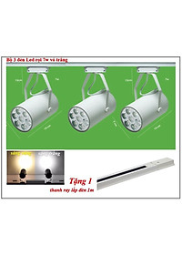 Combo 3 đèn rọi ray + 1 ray 1 mét vỏ trắng dùng cho trưng bày sản phẩm, chiếu rọi tranh