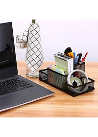 Hộp đựng bút, khay bút 4 NGĂN để bàn kim loại đa năng - màu đen Legaxi