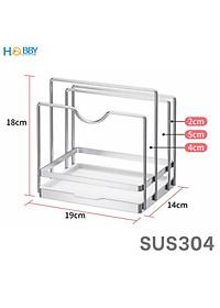 Kệ để nắp vung thớt 3 ngăn inox 304 Hobby home decor TT10 có khay nhựa