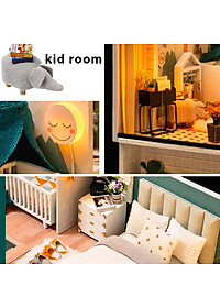Nhà búp bê lắp ghép bằng gỗ có đèn Led, mẫu Comfortable Life tặng kèm dụng cụ lắp ráp, keo silicon