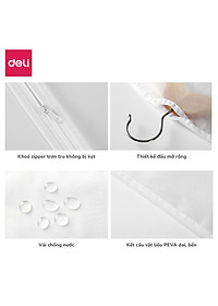Túi bọc quần áo treo tủ chống bụi chống ẩm mốc Deli, Túi bọc trùm quần áo PEVA có khóa loài dày dặn, sắp xếp tủ quần áo