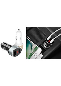Tẩu sạc nhanh oto Hoco z26 2 cổng - cốc sạc trên xe hơi có màn hình hiển thị -hàng chính hãng