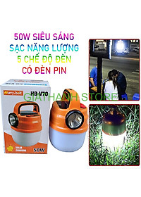 Bóng Đèn Tích Điện V70 50W Siêu Sáng Tích Hợp Đèn Pin Có Sạc Năng Lượng Mặt Trời, Đèn led đa năng đi vườn, cắm trại, picnic, đèn dự phòng khi cúp điện, đèn pin sạc USB