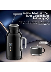 Bình Đun Nước Xe Hơi Giữ Nhiệt Dung Tích Lớn 1500ML 200W SUS304 Chế Độ Nguồn Kép 12V-24V Kèm Bộ Adapter 220V Dùng Trong Gia Đình Và Cho Xe Tải Xe Khách Đường Dài