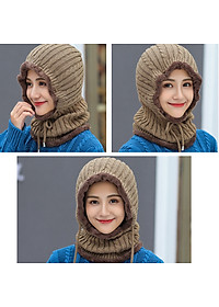 Mũ len liền khăn lót nỉ trùm kín cổ siêu ấm nhiều màu