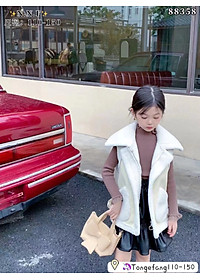 Áo gile bé gái lót lông cừu, Áo da lộn cho bé 4-10 tuổi kéo khóa kiểu dáng khỏe khoắn thời trang