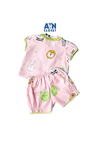 Bộ quần áo ngắn bé gái họa tiết Ếch xanh nền hồng xô sợi tre - AICDBG0GPB5L - AIN Closet