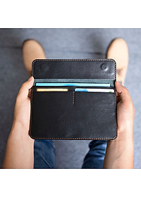 Ví da đăng kiểm đựng giấy tờ xe ô tô P150, 100% da bò thật màu đen, bảo hành 24 tháng thương hiệu Bụi leather