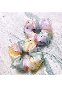 SET 2 SCRUNCHIES GALAXY SAO LẤP LÁNH 2 LỚP, MÀU NGÂU NHIÊN, CỘT TÓC VẢI ĐEO TAY XINH