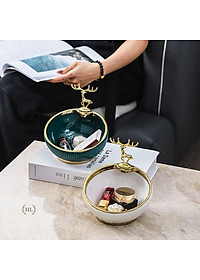Bát Sứ Đựng Kẹo - Chìa Khóa - Phụ Kiện Decor 2022 | Âu Sứ Decor Kẻ Vàng Kim Vân Nổi Hình Hươu Mạ Vàng ( Hàng Có Sẵn )