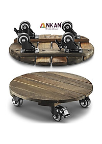 Đế Lót Chậu Cây Có Bánh Xe Cao Cấp ANKAN Hình Tròn Màu Xám Đen R30Cm Tải trọng 150 Kg Gỗ Tràm Bông