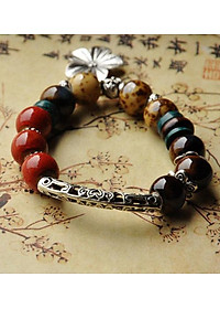 Vòng tay gốm charm hoa 5 cánh Vintage xuất Nhật VGOM18