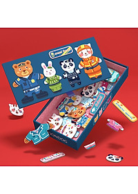 Bộ Đồ Chơi Xếp Hình thay quần áo gia đình nhà Thỏ- Gấu- Động Vật- Chất liệu gỗ, có nam châm