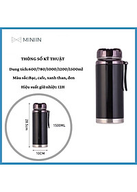 Bình Giữ Nhiệt Kim Cương Inox 304- Chống Rỉ Set, Nắp Đậy Chặt, Giữ Nhiệt Nóng Lạnh Tốt 6- 8h, Quai Đeo Chắc Chắn, Thiết Kế Sang Trọng, Màu Sắc Thanh Lịch, Tiện Lợi, Pha Lọc Trà, Hàng Chính Hãng MINIIN