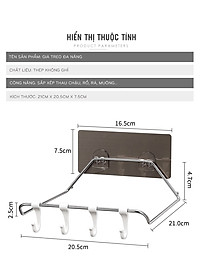 Giá Treo Rổ Rá, Thau Chậu và Dụng Cụ Bếp Dán Tường Không Khoan Đục Kèm 4 Móc Treo Đồ Tiện Lợi MTC1