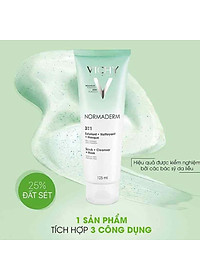 Kem Rửa Mặt Tẩy Tế Bào Chết Ngừa Mụn Kiêm Mặt Nạ Thanh Lọc Vichy Normaderm 3in1 Scrub + Cleanser + Mask 125ml
