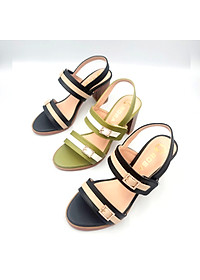 Giày sandal nữ cao gót đế cao 7 phân hàng hiệu rosata hai màu đen xanh thời trang cao cấp ro528