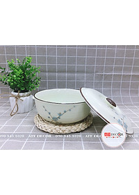 Âu cơm men kem Bát Tràng cao cấp vẽ hoa đào xanh