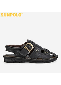 Xăng Đan Bít Mũi, Giày Sandal Nam Quai Ngang Da Bò Cao Cấp SUNPOLO SDA020 (Đen)