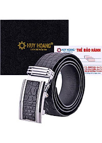Thắt Lưng Nam Da Cá Sấu Gai Bụng Bản Lớn Huy Hoàng HT4774 - Đen
