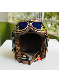 Mũ bảo hiểm xe máy 3/4 RONA R8 kèm kính phi công viền đồng cao cấp chính hãng