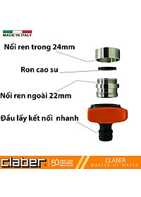 Đầu Nối Vòi Nước Lavabo Claber 8587, ren trong 24mm, ren ngoài 22mm, chất liệu nhựa ABS và Inox