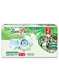 [Mẫu mới] Combo 2 Tã quần SunMate siêu mềm mại G1 mới size XL-14+2 miếng