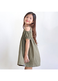 Đầm Bé Gái Kika Hở Vai Xanh Bộ Đội K109