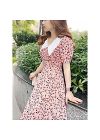 Đầm xòe voan họa tiết hoa nhí cổ sen cách điệu (có lót trong) - nhiều size, form dang chuẩn thích hợp mặc dạo phố, đi làm hoặc dự tiệc