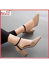 Giày cao gót nữ 7p YUKIBLOOM đế vuông da lộn bít đầu BG01