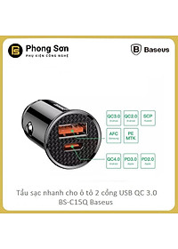 Tẩu sạc trên ô tô Baseus 2 cổng (USB +Type) sạc nhanh Q.C 4.0 30W c- Hàng Chính Hãng