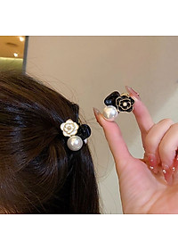 Kẹp tóc mái mini nơ đính hoa hồng camellia