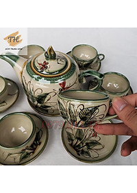 Bộ ấm chén Bát Tràng men bóng vẽ Chuồn khoai