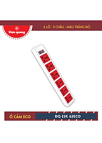 Ổ Cắm 6 Lỗ 3 Chấu Dây 2 Mét Điện Quang ĐQ ESK 2WR 63ECO - Trắng Đỏ