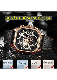 Đồng hồ nam dây da DIZIZID chính hãng mặt vuông cá tính, Chạy full 6 kim và lịch ngày, Kim dạ quang cao cấp, Chống nước cực tốt, Tặng kèm pin dự phòng DZBD79