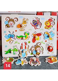 Đồ Chơi Trẻ Em - Đồ Chơi Xếp Hình - Combo 6 Bảng Núm Gỗ Cho Bé (Trái cây, Rau củ, Chữ, Số, Thú rừng, Thú biển)