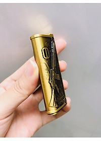 Hột quẹt bật lửa khè khắc nổi hình súng kim loại nguyên khối - xài gas